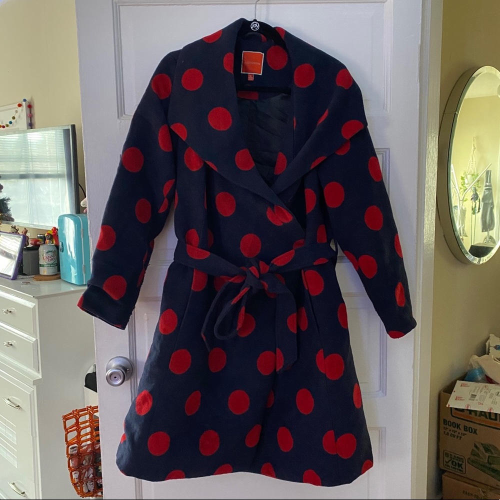 ModCloth Plus Size Navy/Red Polka Dot Coat 1X
